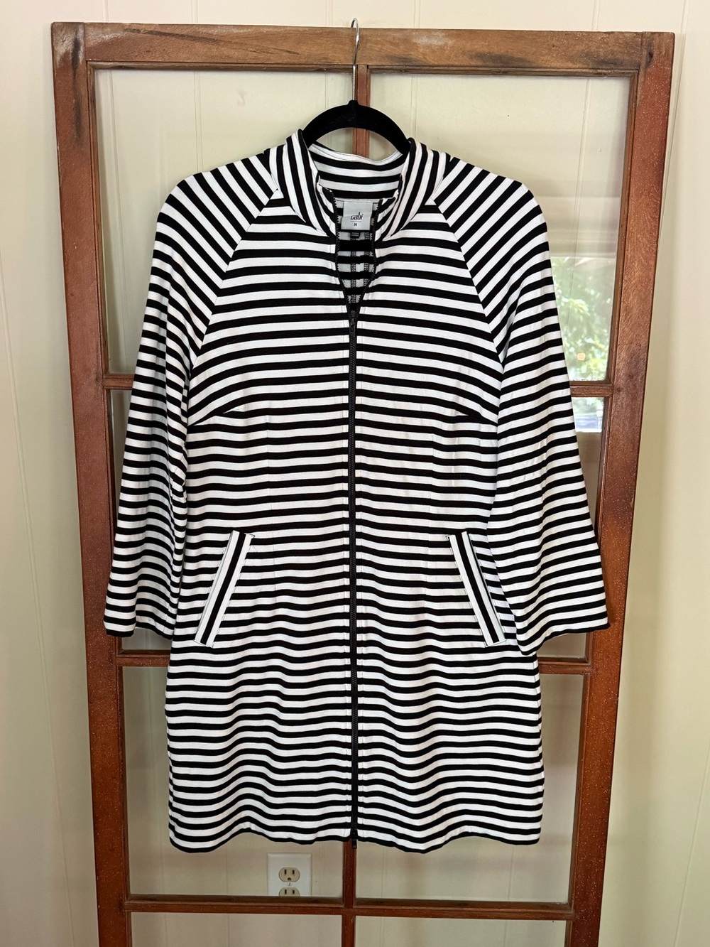 Cabi Byline Jacket #5851 Black White Striped Collar Zip Front Spring 21 - Medium - Picture 2 of 9